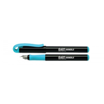 Penna stilografica con inchiostro cancellabile, con apposito pennino, con fusto nero e grip azzurra