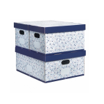Set 3 scatole Living (1 grande 52,5x43x24 cm+2 piccole 26,2x43x24 cm) - fantasia fiori blu