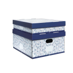 Set 2 scatole Living (1 grande 52,5x43x24 cm+1 bassa con 6 divisori interni 52,5x43x11,5 cm) - fantasia fiori blu