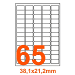 Etichette Autoadesive Bianche - f.to 38,1x21,2 mm - angoli arrotondati con margine - 65 etichette per foglio - (cf.100 fg.)